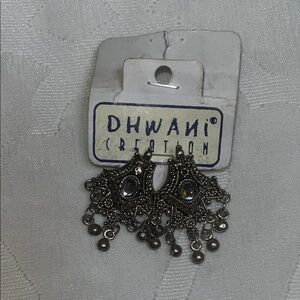 Dhwani Silver-toned Earrings with Blue and Yellow Accents